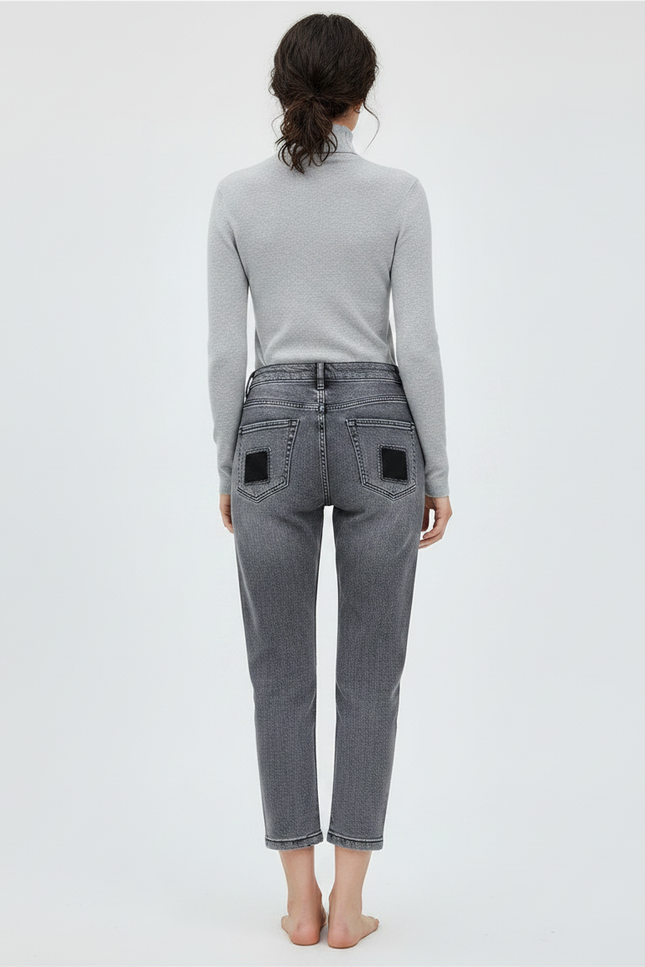 Pantalon Gris Jean Décontracté Patchwork Imprimé Femme - vue 2