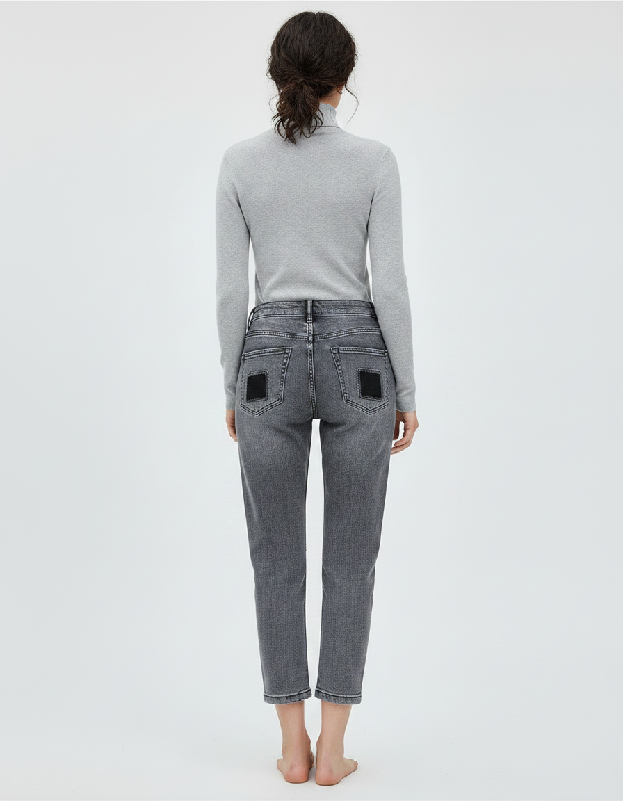 Pantalon Gris Jean Décontracté Patchwork Imprimé Femme - vue 2