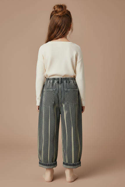 Pantalon Gris Délavé Ample Taille Élastique Enfant - Jean - vue 2