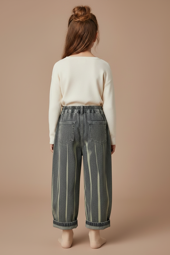 Pantalon Gris Délavé Ample Taille Élastique Enfant - Jean - vue 2