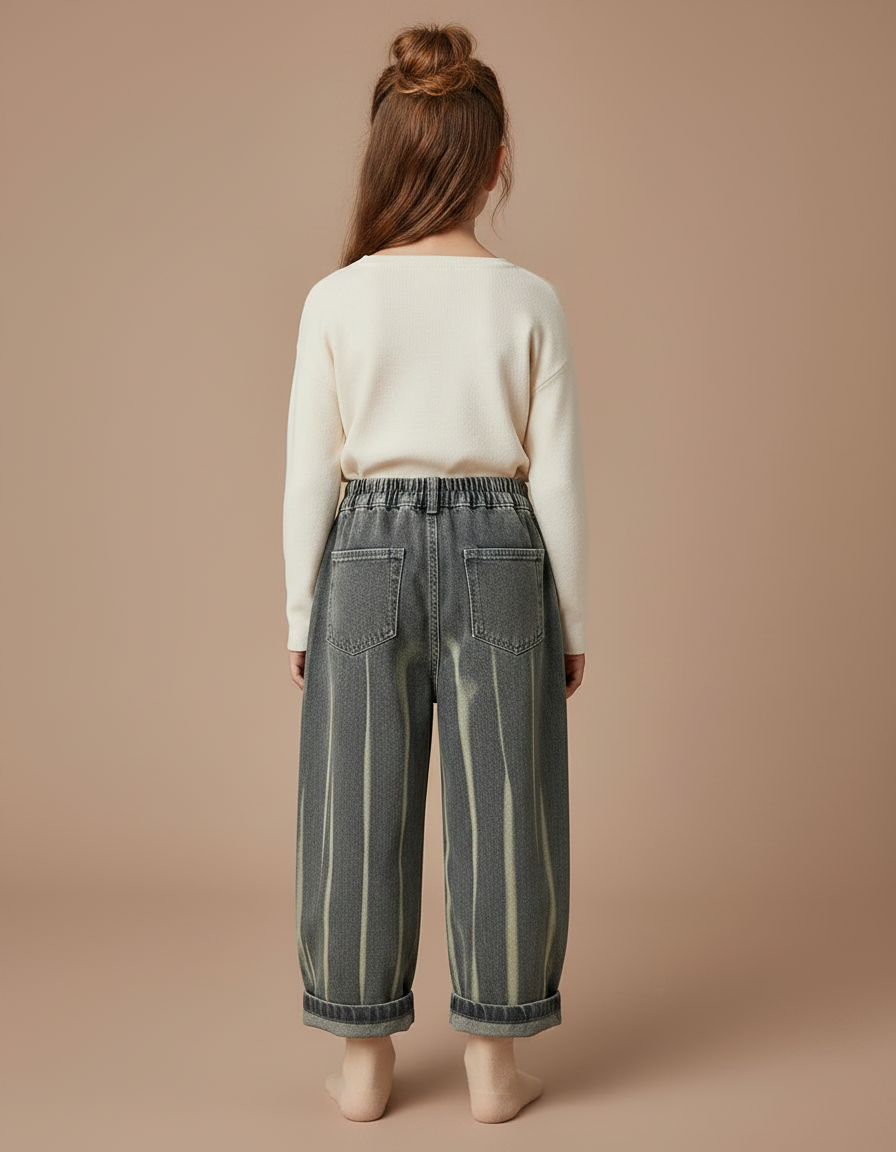 Pantalon Gris Délavé Ample Taille Élastique Enfant - Jean - vue 2