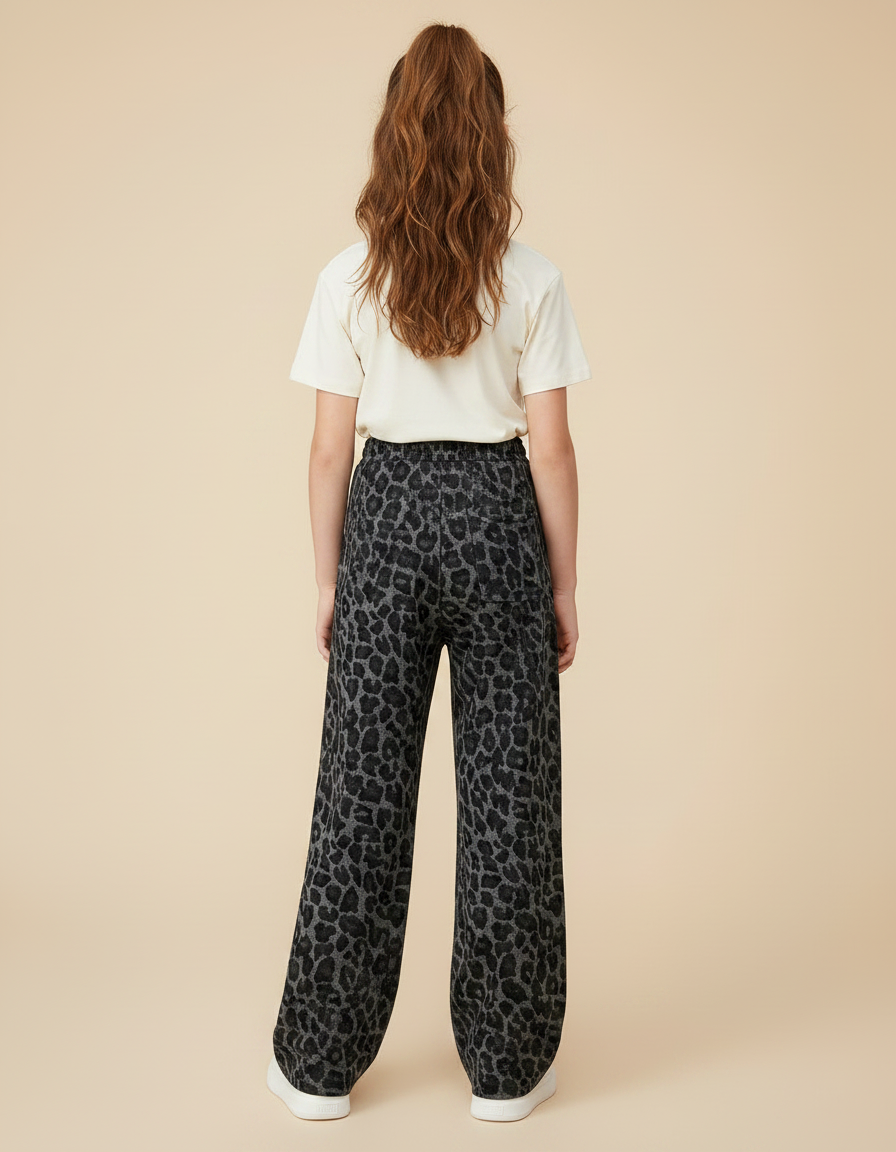 Pantalon Gris Imprimé Léopard Ample Décontracté Enfant - Molleton - vue 2