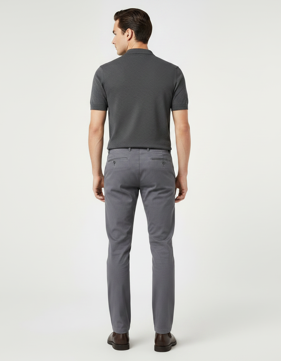 Pantalon Gris Homme Décontracté Coton Droit Élastique - vue 2