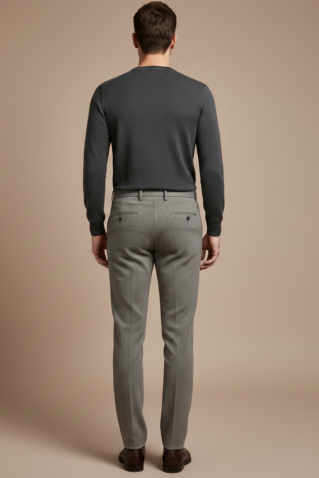 Pantalon Gris Laine Slim Habillé Motif Discret - vue 2