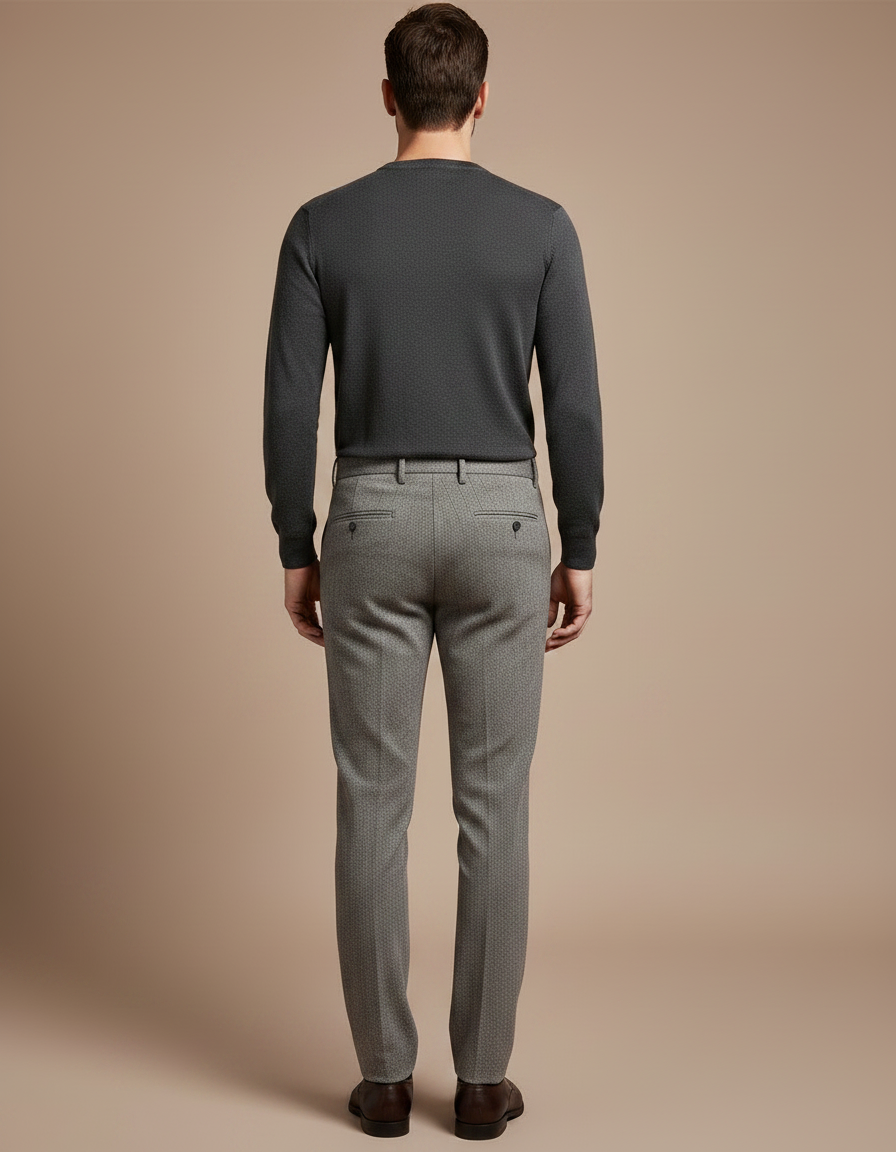 Pantalon Gris Laine Slim Habillé Motif Discret - vue 2