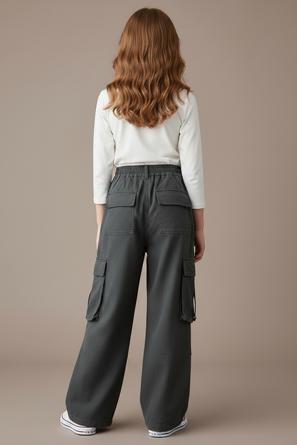 Pantalon Gris Cargo Ample Fille Décontracté Coton - vue 2
