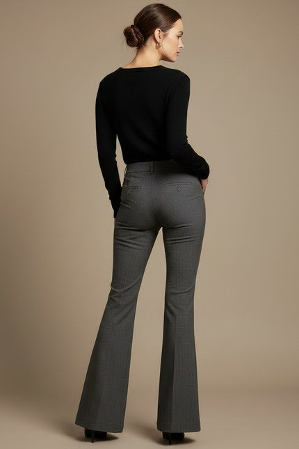 Pantalon Gris Évasé Chic Élégant Bureau Femme - Laine - vue 2