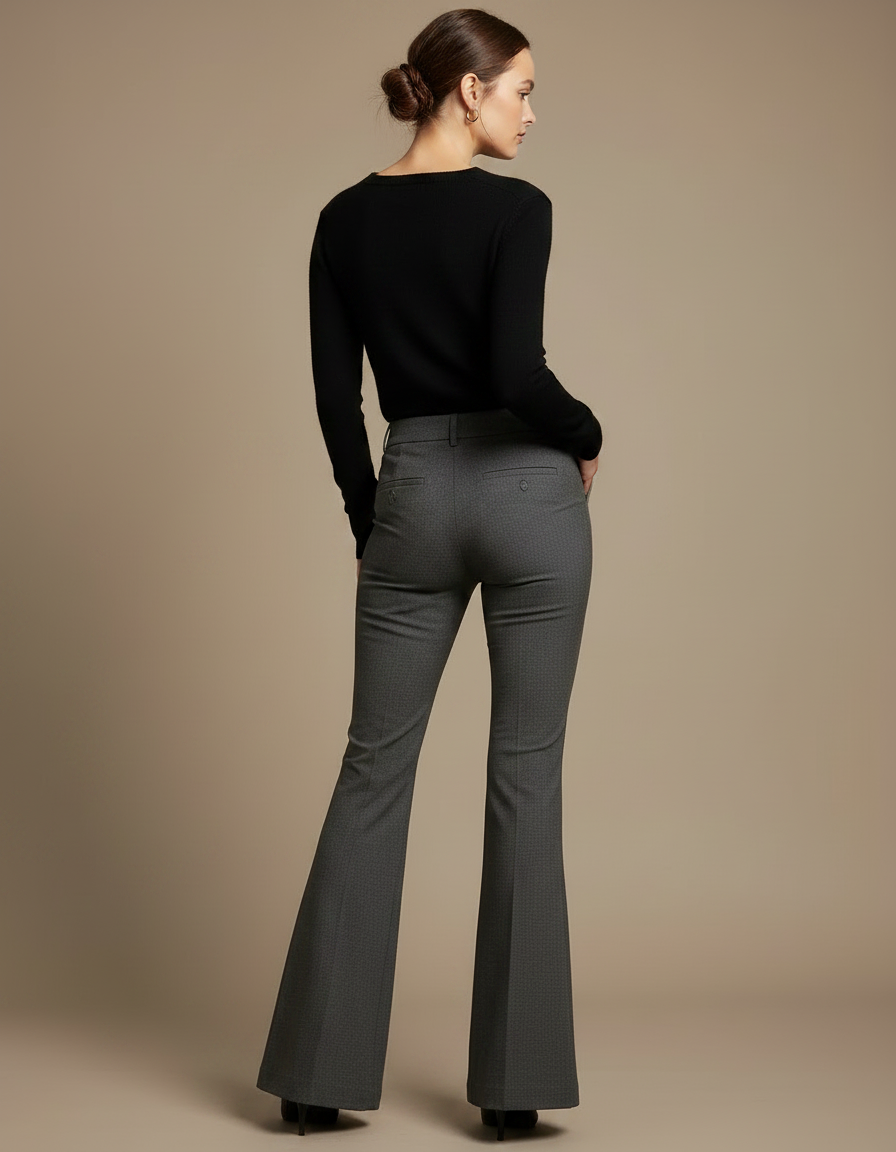 Pantalon Gris Évasé Chic Élégant Bureau Femme - Laine - vue 2