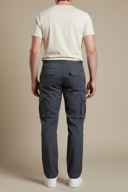 Pantalon Gris Cargo Homme Coton Droit Tactique - vue 2
