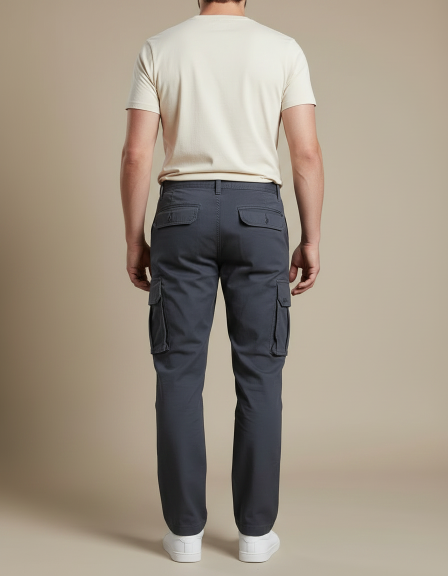 Pantalon Gris Cargo Homme Coton Droit Tactique - vue 2