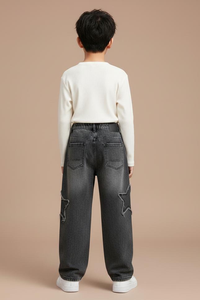 Pantalon Gris Denim Ample Étoiles Déchiré Enfant - Jean - vue 2