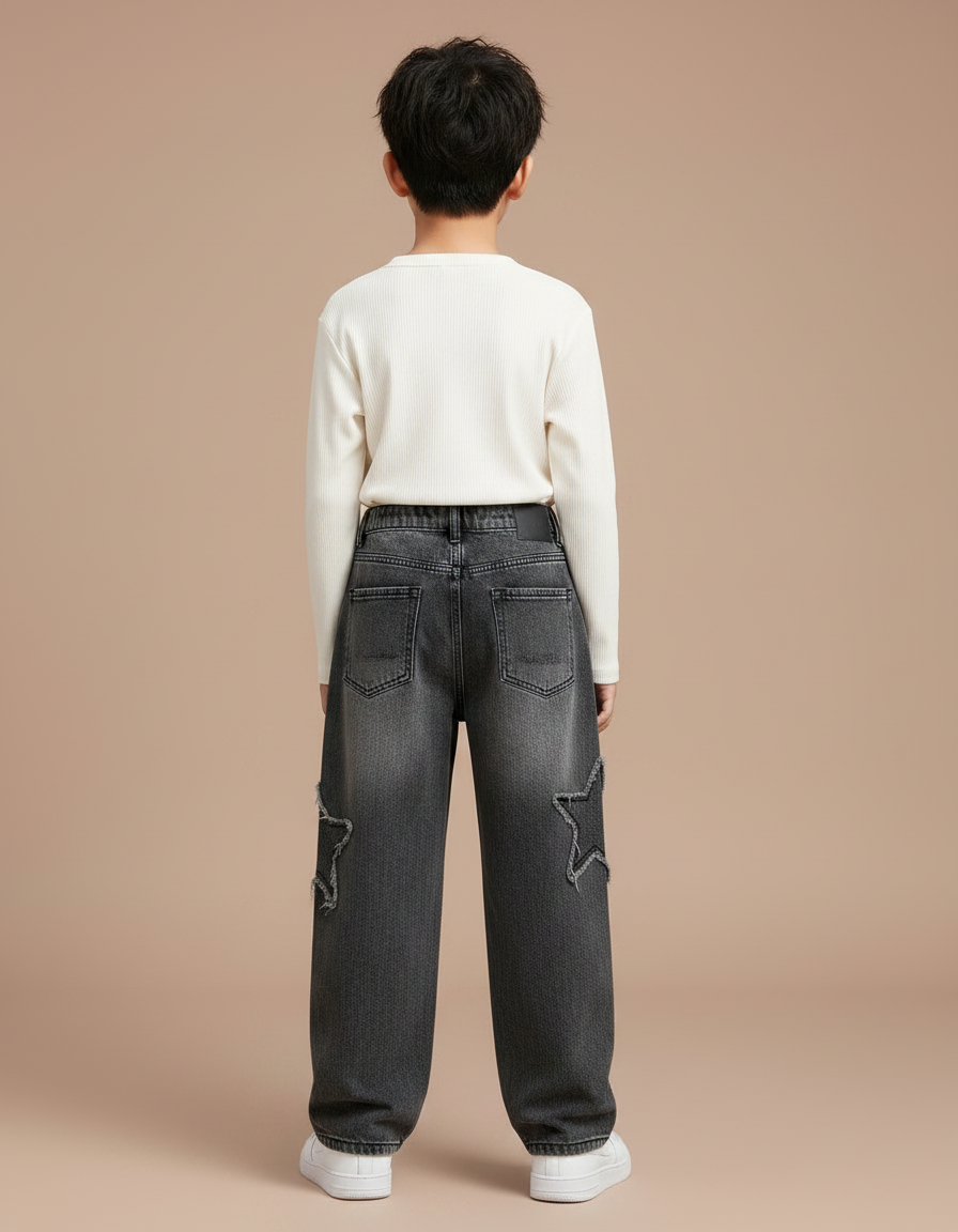 Pantalon Gris Denim Ample Étoiles Déchiré Enfant - Jean - vue 2