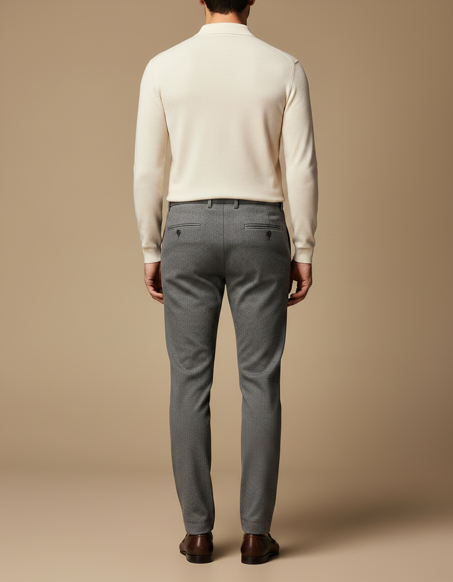 Pantalon Gris Tissé Slim Élégant Décontracté Homme - Laine - vue 2