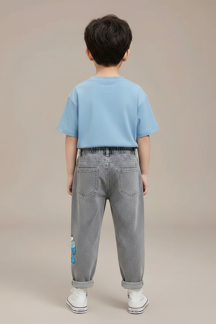 Pantalon Gris Jeans Imprimé Dessins Animés Décontracté - vue 2