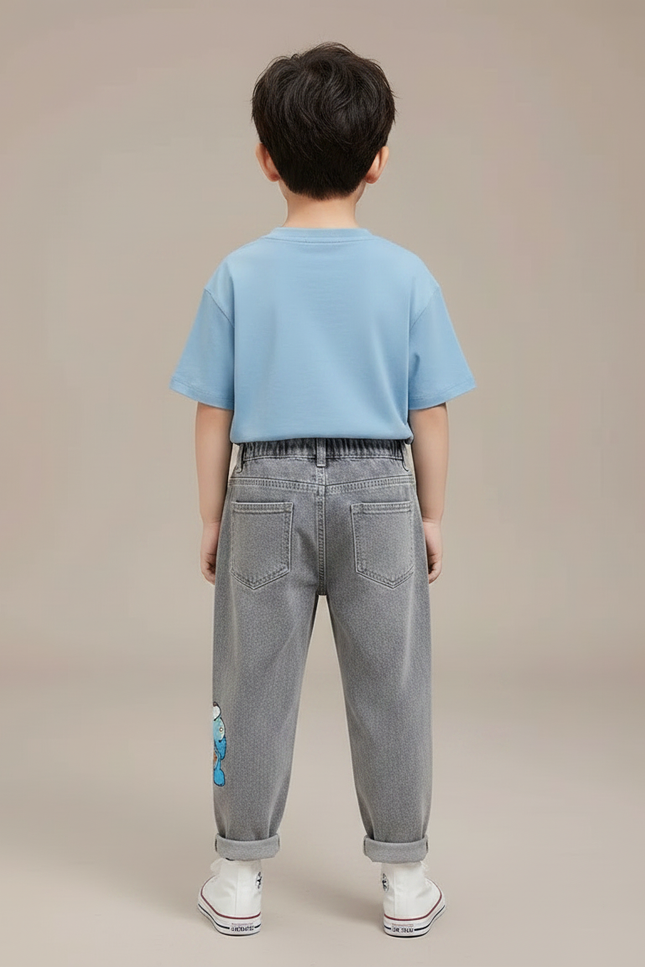 Pantalon Gris Jeans Imprimé Dessins Animés Décontracté - vue 2
