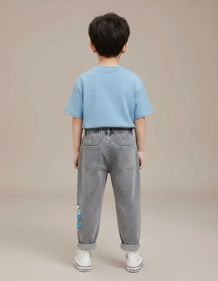 Pantalon Gris Jeans Imprimé Dessins Animés Décontracté - vue 2