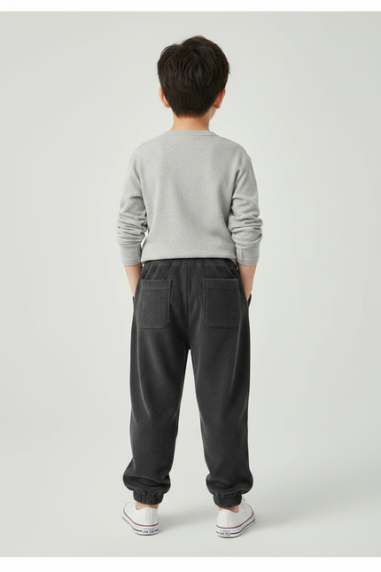 Pantalon Gris Côtelé Jogging Garçon Confortable Doux - Cordé - vue 2