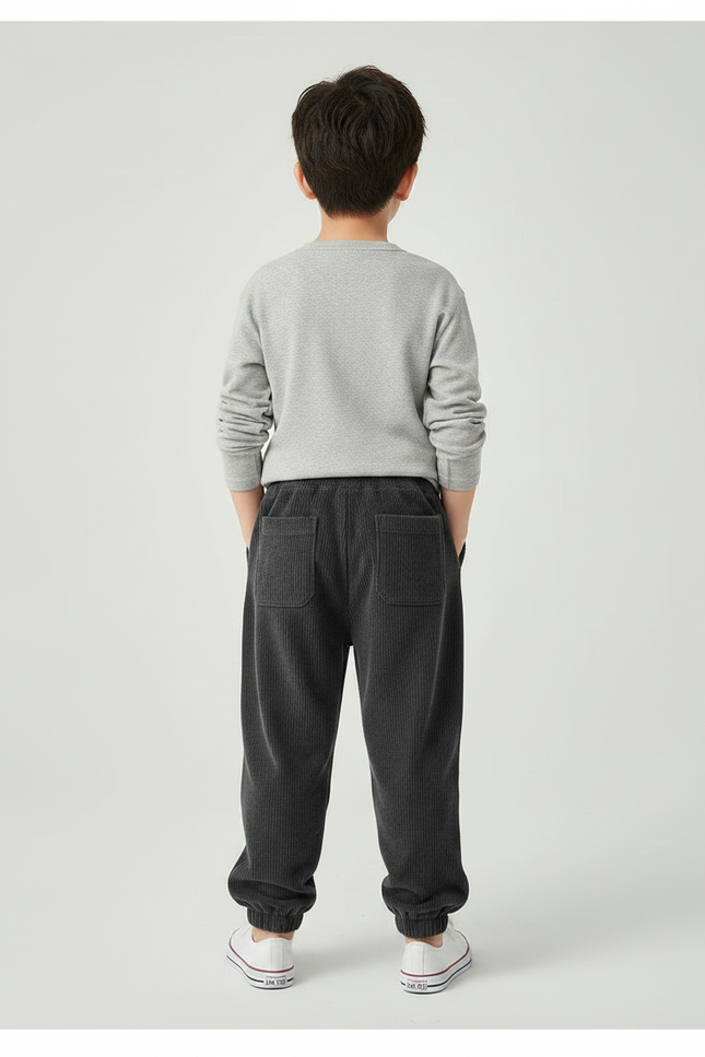 Pantalon Gris Côtelé Jogging Garçon Confortable Doux - Cordé - vue 2