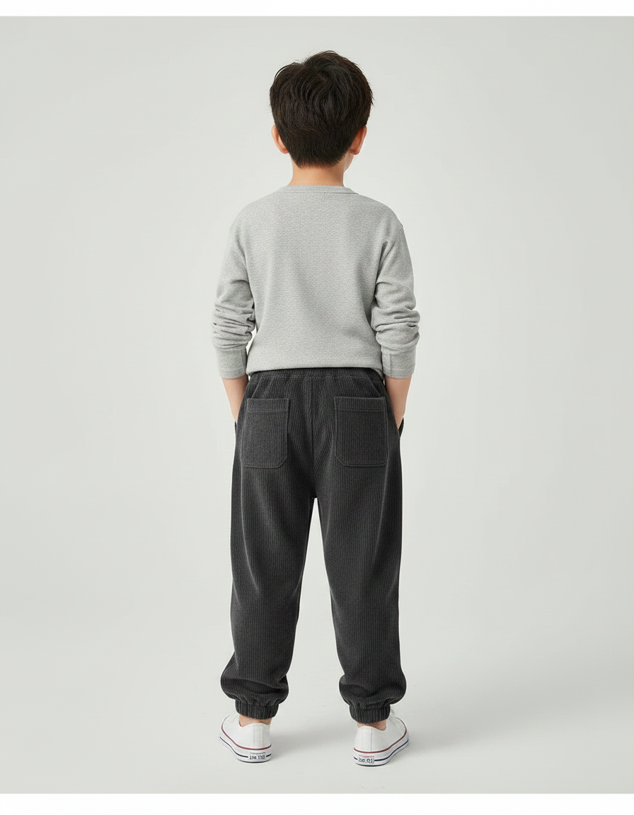 Pantalon Gris Côtelé Jogging Garçon Confortable Doux - Cordé - vue 2