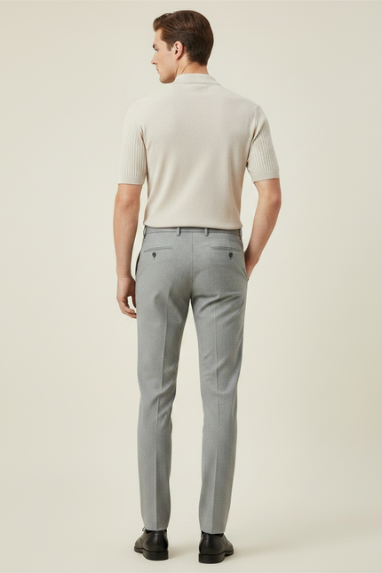 Pantalon Gris Droit Élégant Cérémonie Homme - Gabardine - vue 2