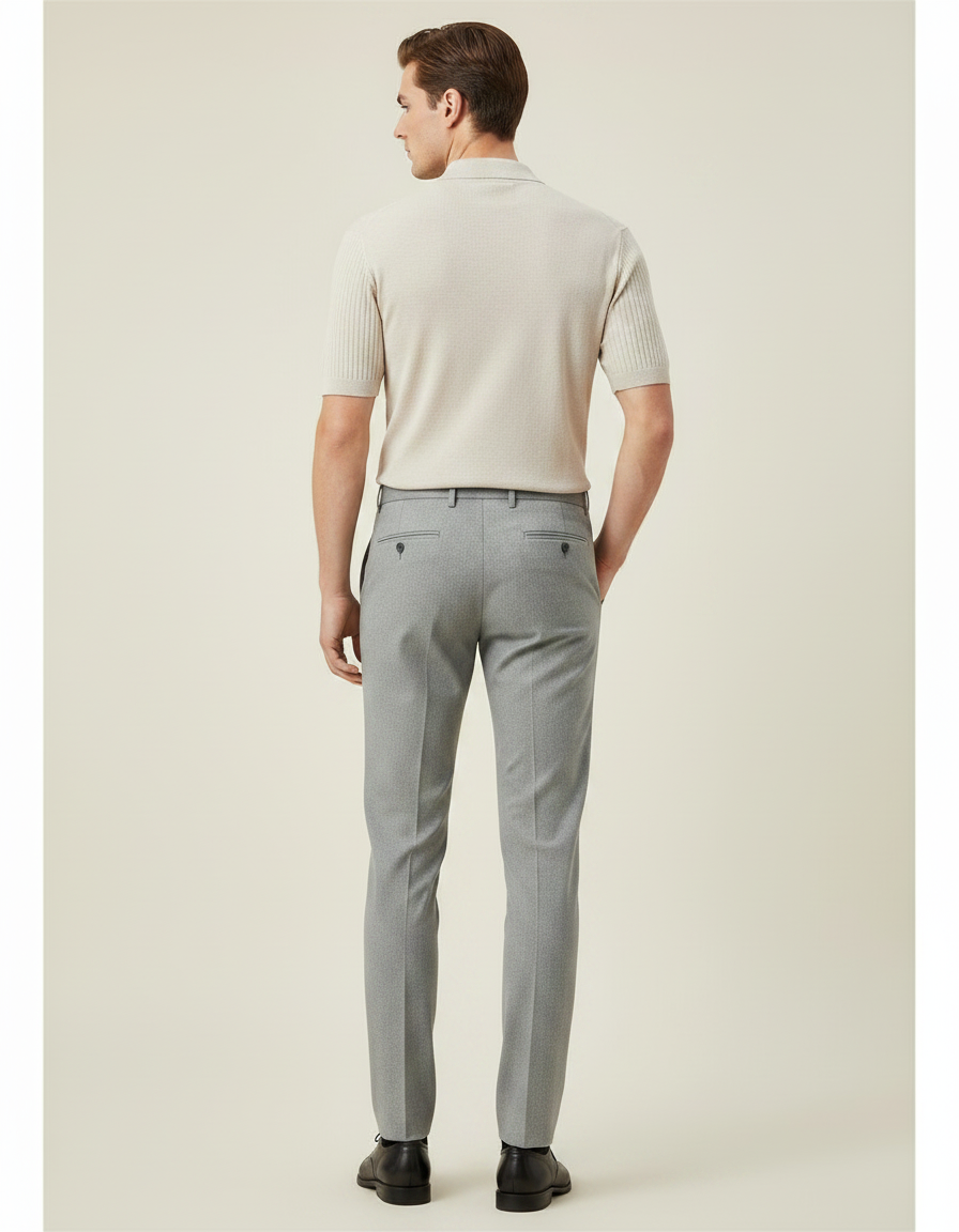 Pantalon Gris Droit Élégant Cérémonie Homme - Gabardine - vue 2