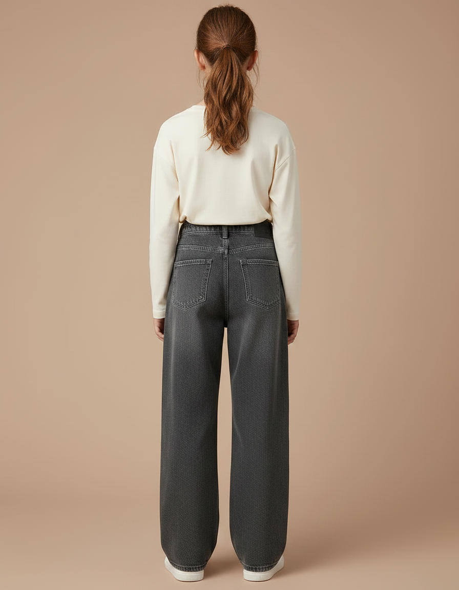 Pantalon Gris Ample Droit Déchiré Fille - Jean - vue 2