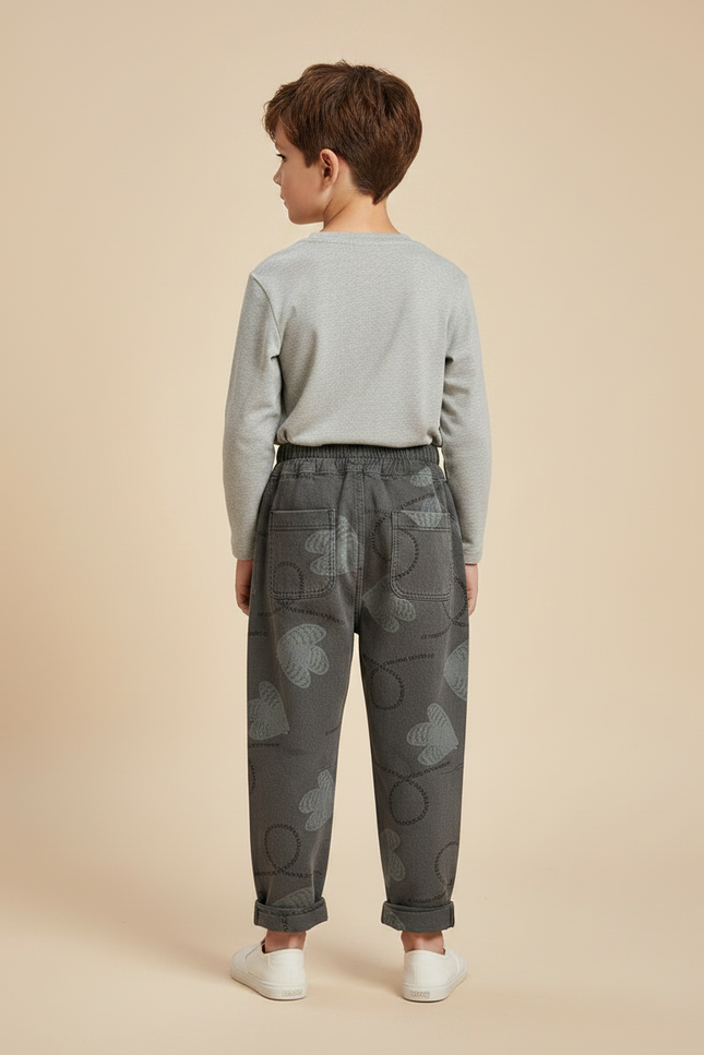 Pantalon Gris Imprimé Cartoon Ample Décontracté Enfant - Molleton - vue 2
