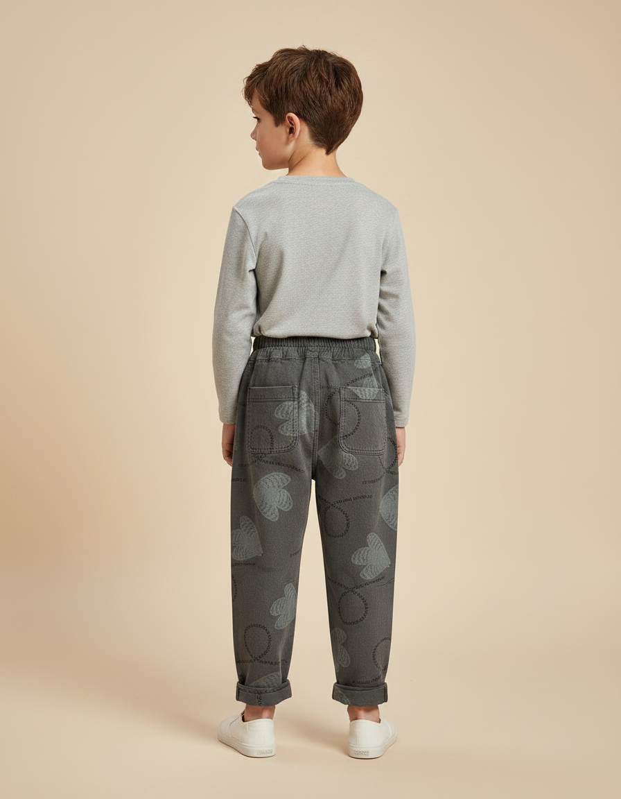 Pantalon Gris Imprimé Cartoon Ample Décontracté Enfant - Molleton - vue 2