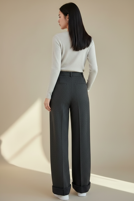 Pantalon Gris Droit Ample Taille Haute Texturé - Tweed - vue 2