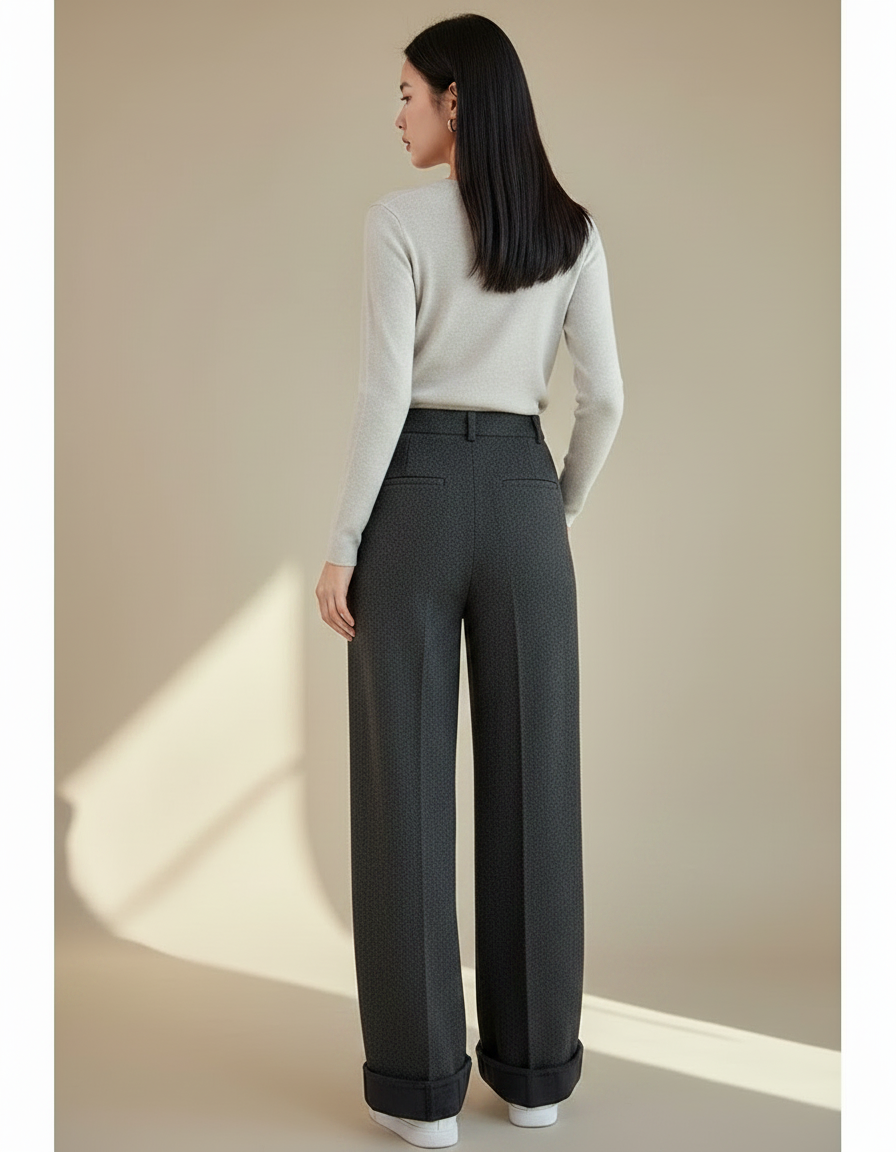 Pantalon Gris Droit Ample Taille Haute Texturé - Tweed - vue 2