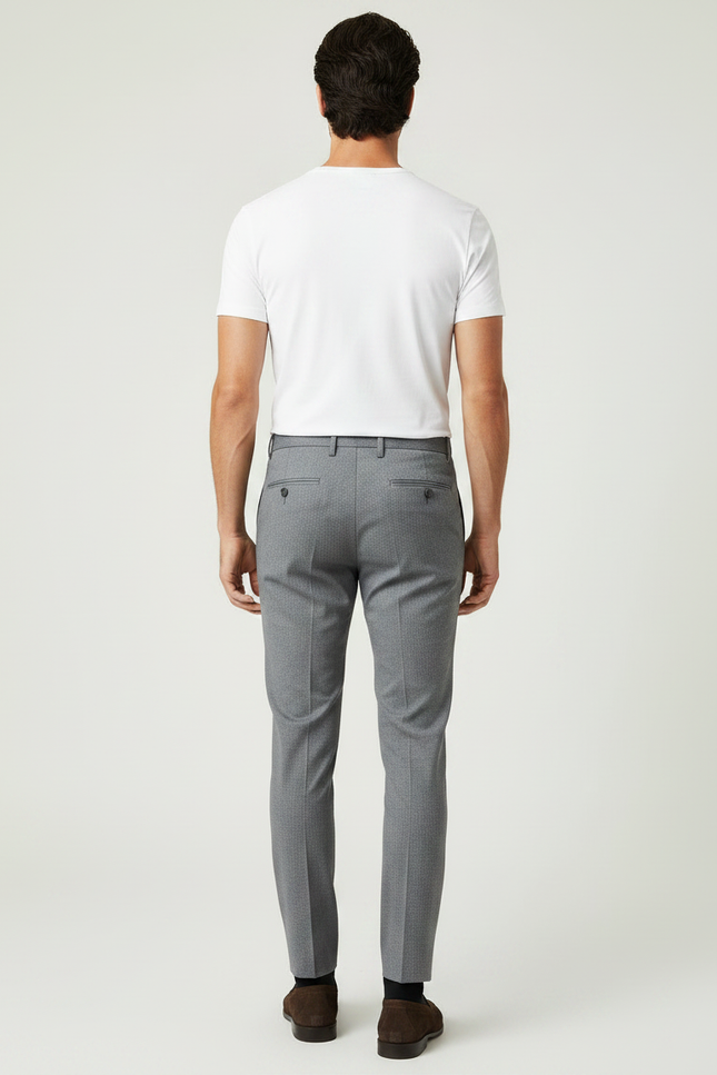 Pantalon Gris Slim Habillé Motif Discret Élégant - Laine - vue 2