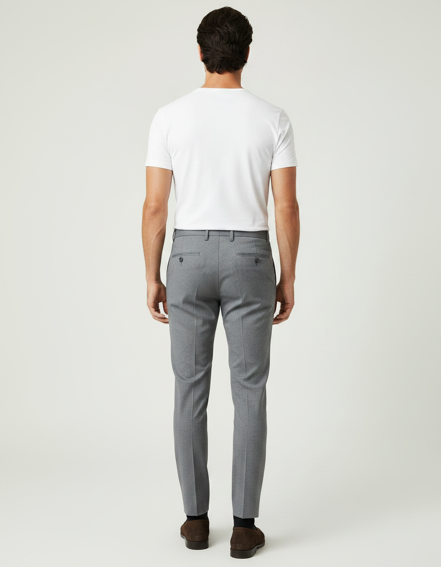 Pantalon Gris Slim Habillé Motif Discret Élégant - Laine - vue 2
