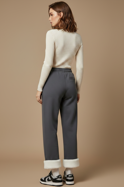 Pantalon Gris Molletonné Ample Chaud Hiver Femme - vue 2