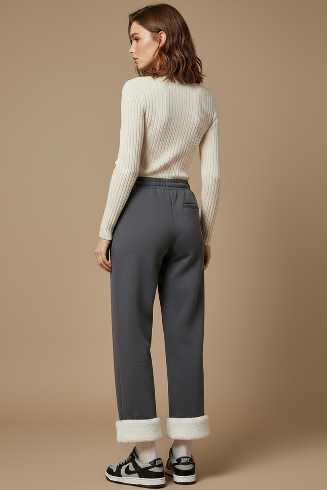 Pantalon Gris Molletonné Ample Chaud Hiver Femme - vue 2