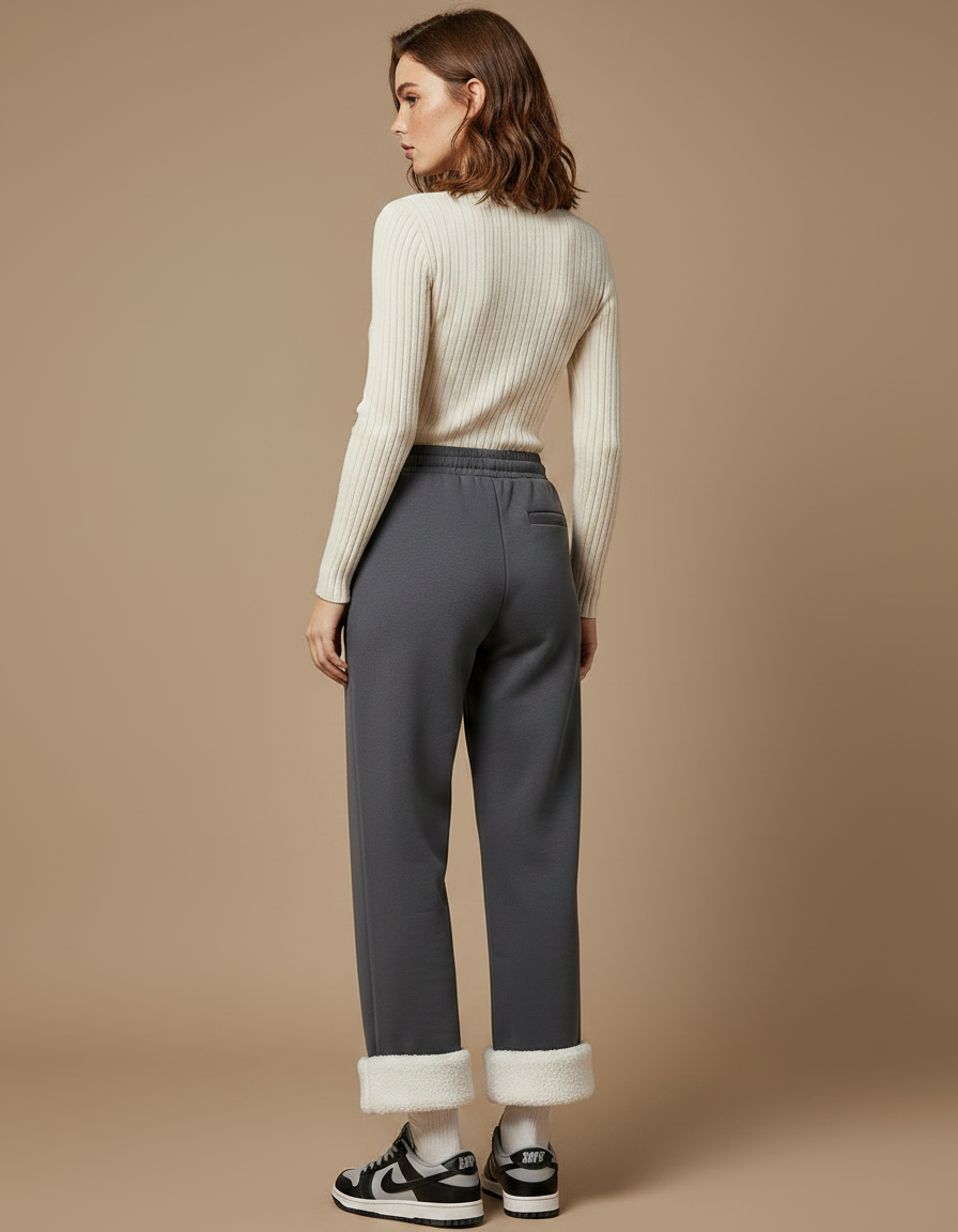 Pantalon Gris Molletonné Ample Chaud Hiver Femme - vue 2