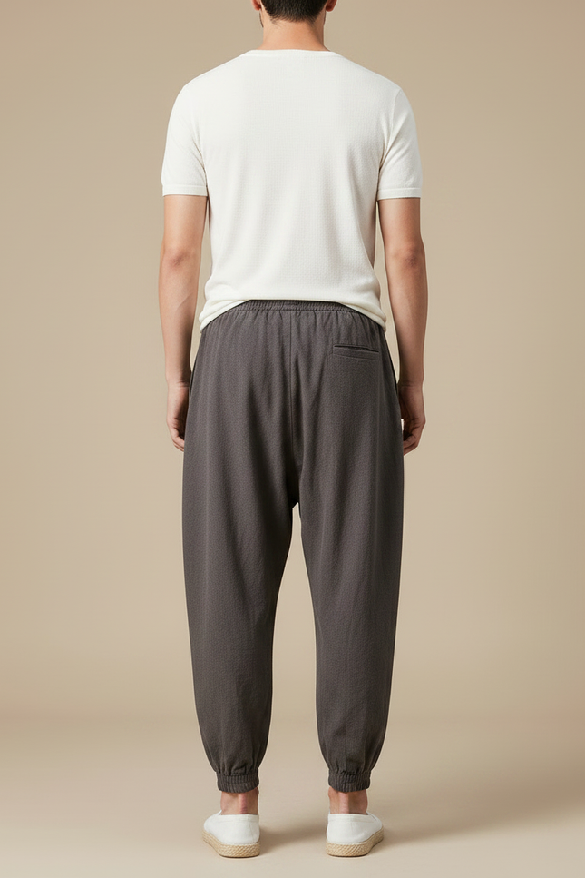 Pantalon Gris Lin Ample Décontracté Homme Cordon - vue 2