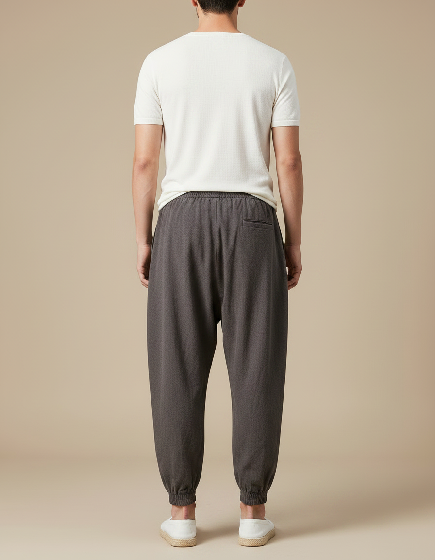 Pantalon Gris Lin Ample Décontracté Homme Cordon - vue 2