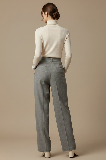 Pantalon Gris Plissé Ample Habillé Élégant Femme - Gabardine - vue 2