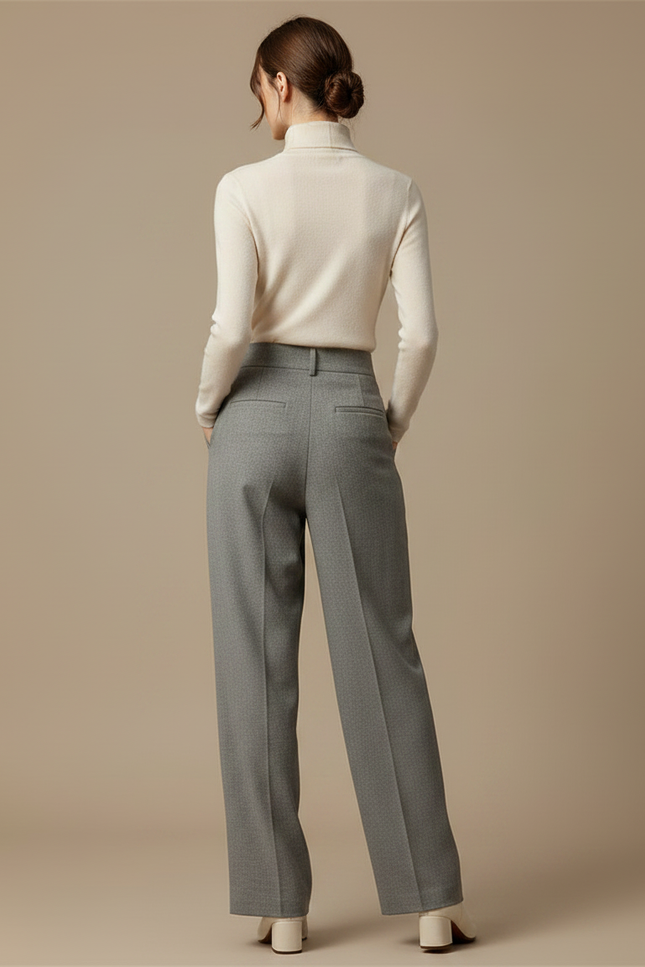 Pantalon Gris Plissé Ample Habillé Élégant Femme - Gabardine - vue 2