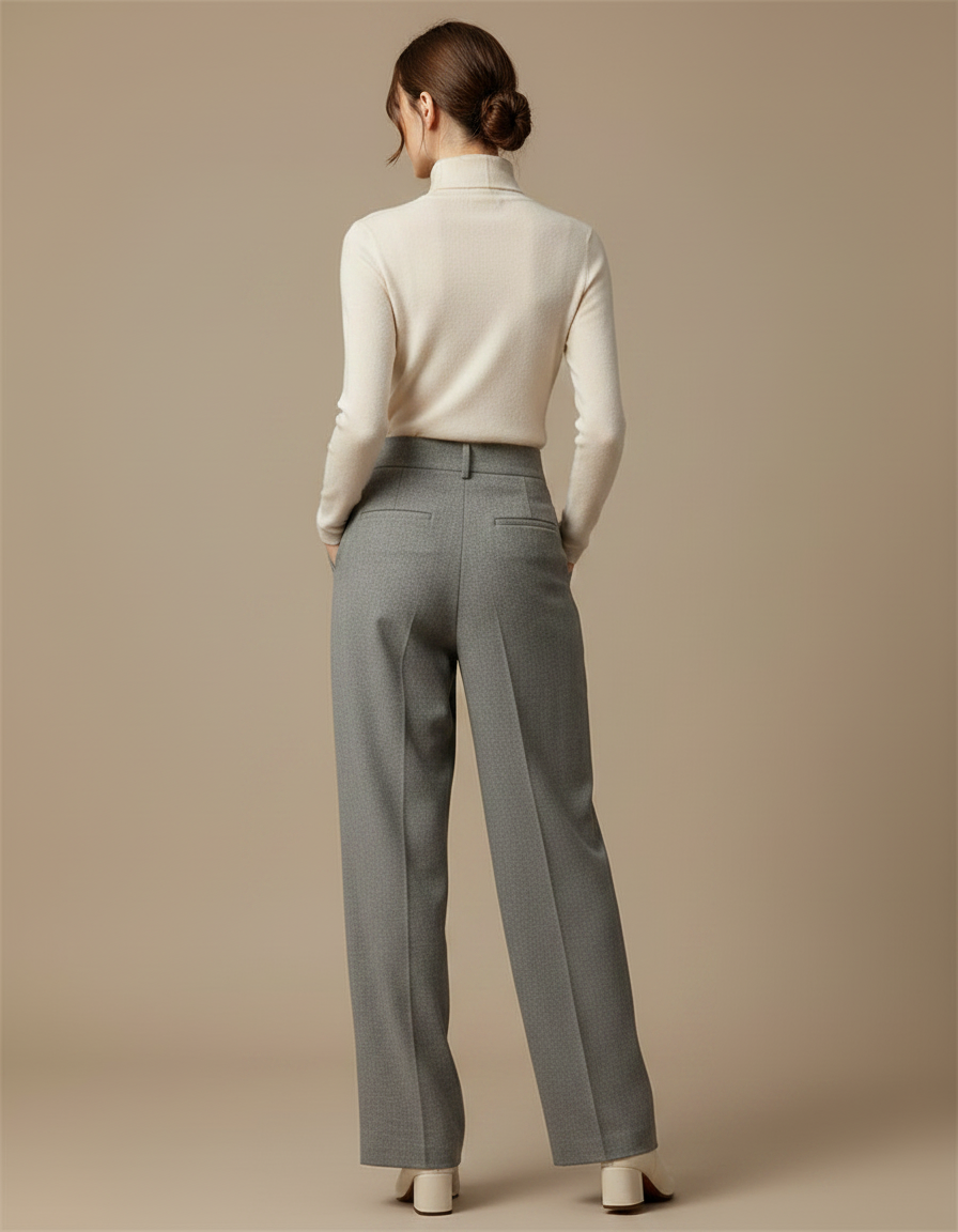 Pantalon Gris Plissé Ample Habillé Élégant Femme - Gabardine - vue 2
