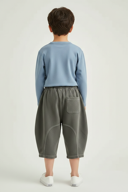Pantalon Gris Ample Décontracté Harem Enfant Coton - Kaki Molleton - vue 2