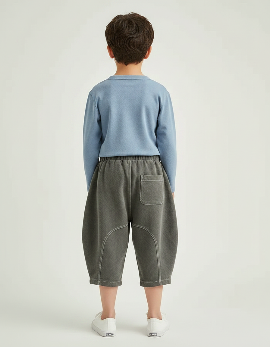 Pantalon Gris Ample Décontracté Harem Enfant Coton - Kaki Molleton - vue 2