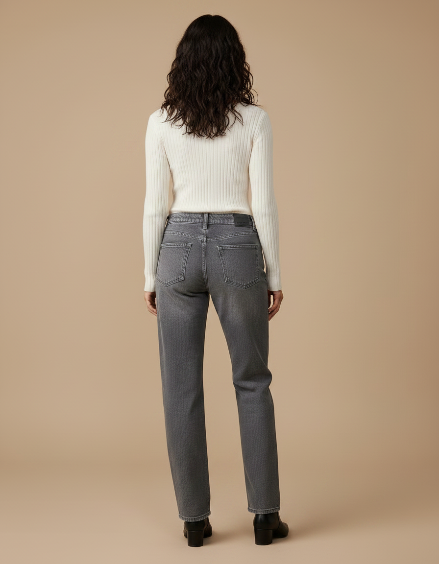 Pantalon Gris Étoiles Droite Denim Femme - Jean - vue 2