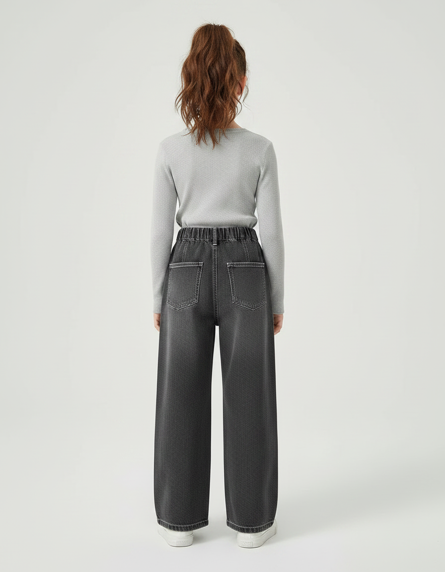 Pantalon Gris Ample Décontracté Large Fille - Jean - vue 2