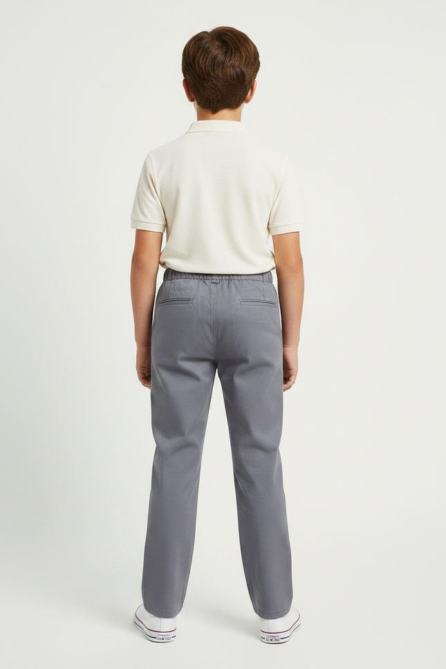 Pantalon Gris Enfant Élastique Décontracté Uniforme - Gabardine - vue 2