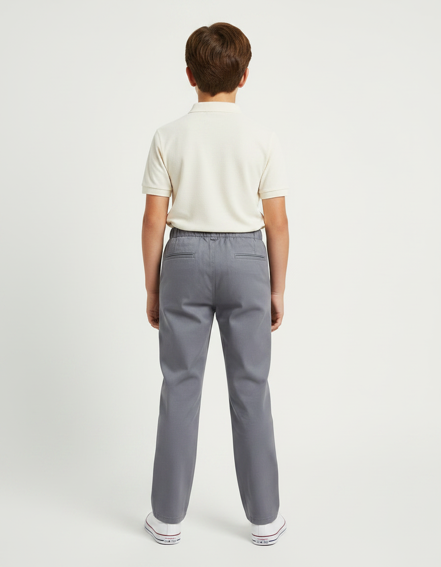 Pantalon Gris Enfant Élastique Décontracté Uniforme - Gabardine - vue 2
