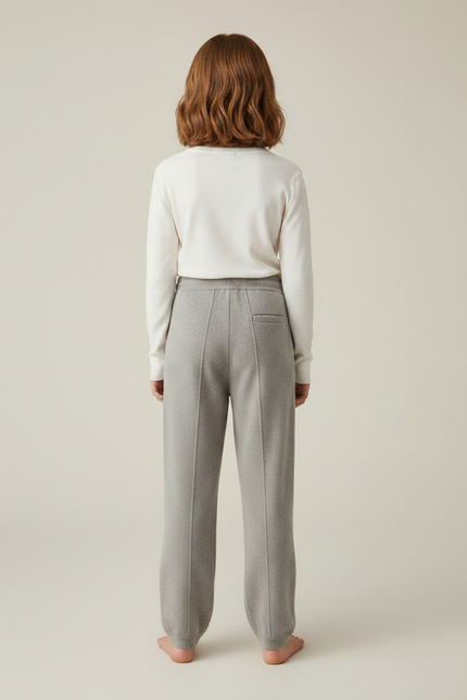 Pantalon Gris Maille Large Cordon Fille - vue 2