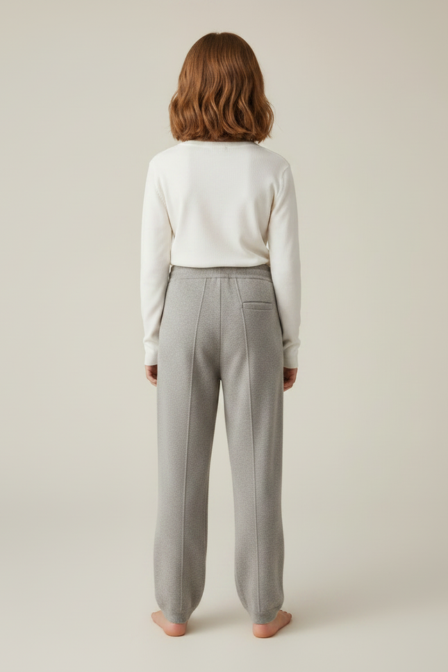 Pantalon Gris Maille Large Cordon Fille - vue 2
