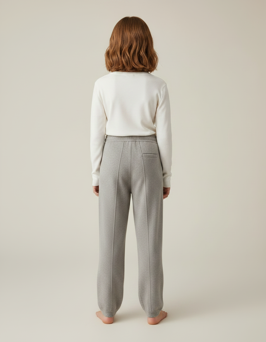 Pantalon Gris Maille Large Cordon Fille - vue 2