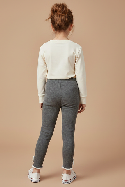 Pantalon Gris Legging Fille Fleur Tricoté Chaud - Maille - vue 2